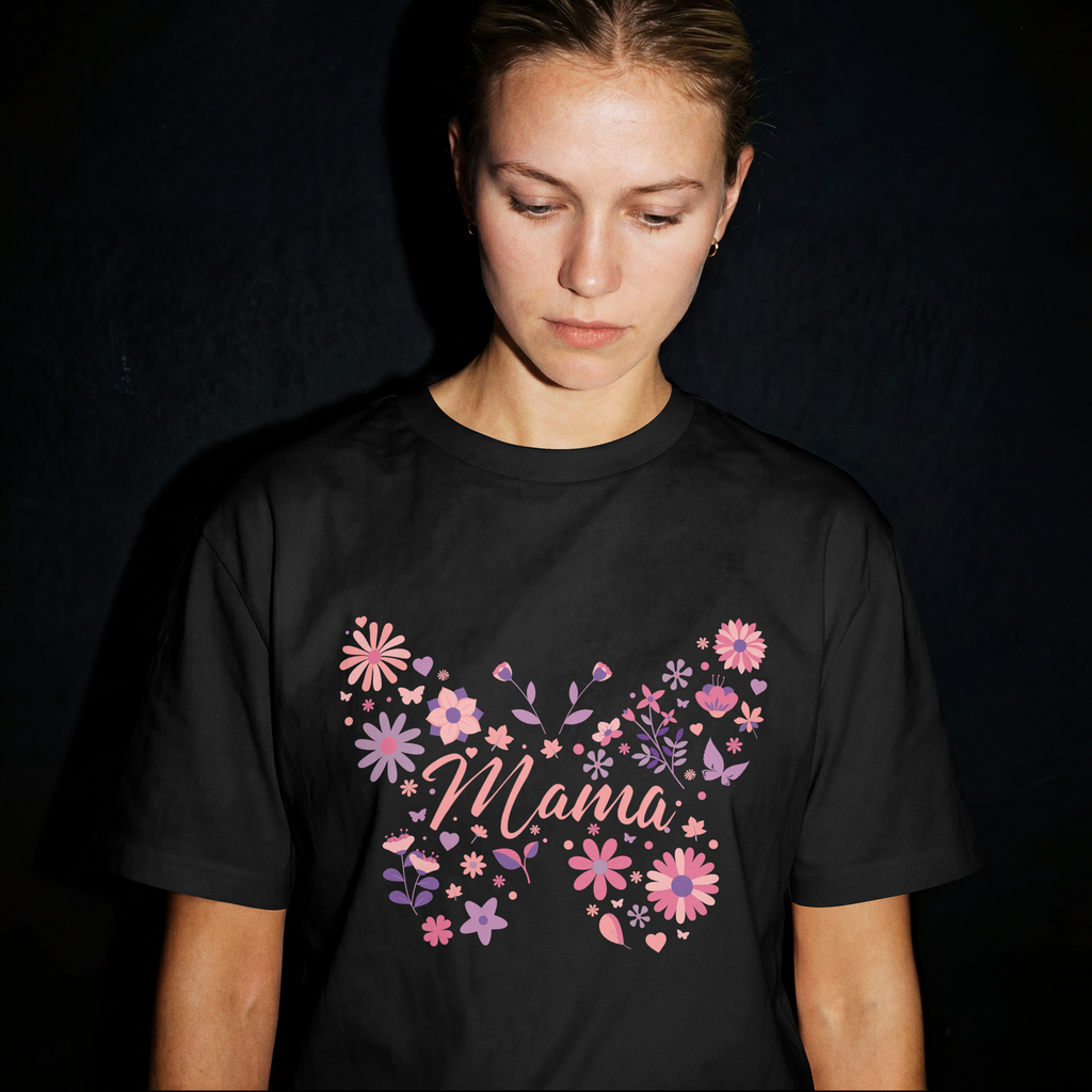 Butterfly Mama Graphic Tee – Black Gildan 5000