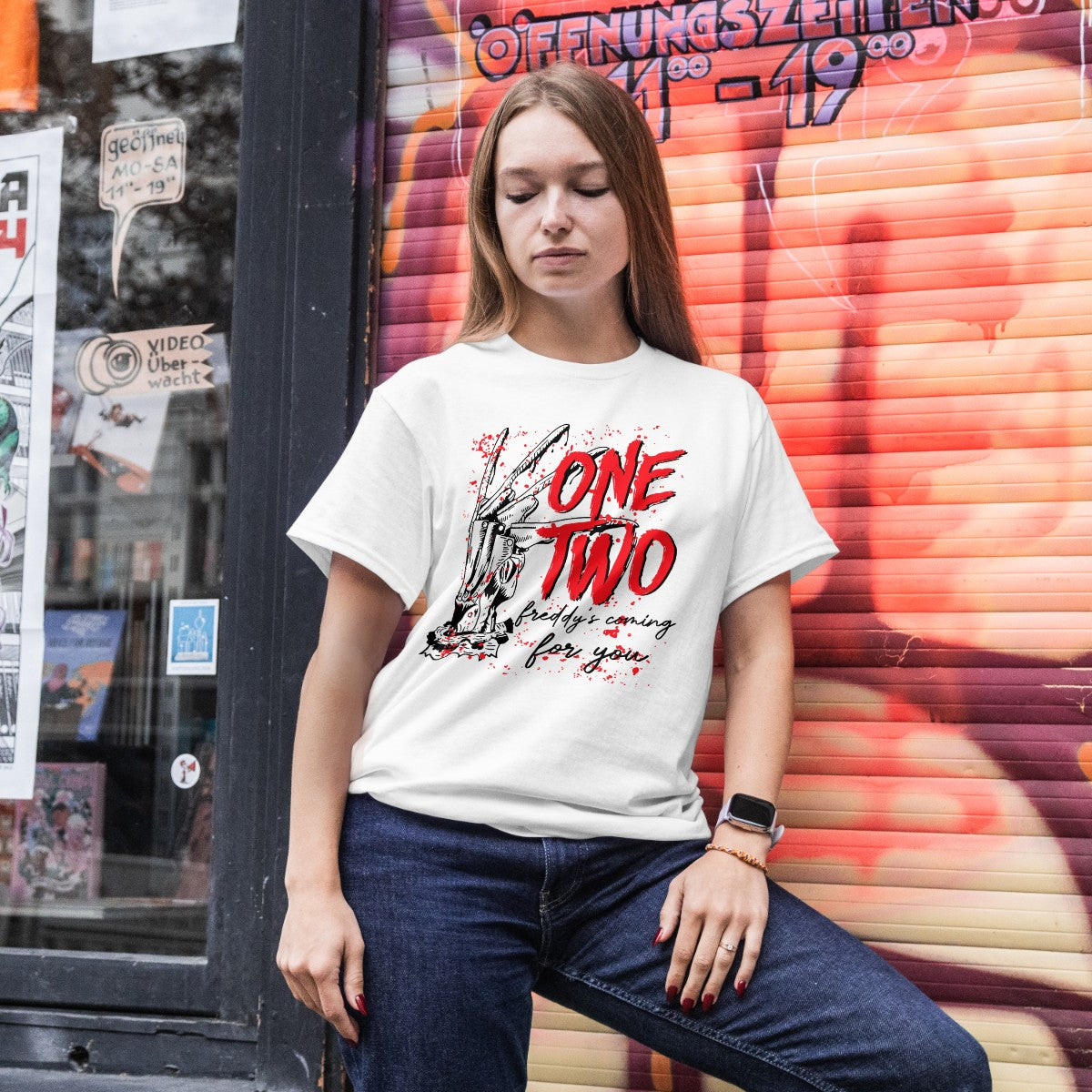 One Two Freddy's Coming For You — Horror Graphic Tee | White Gildan 5000